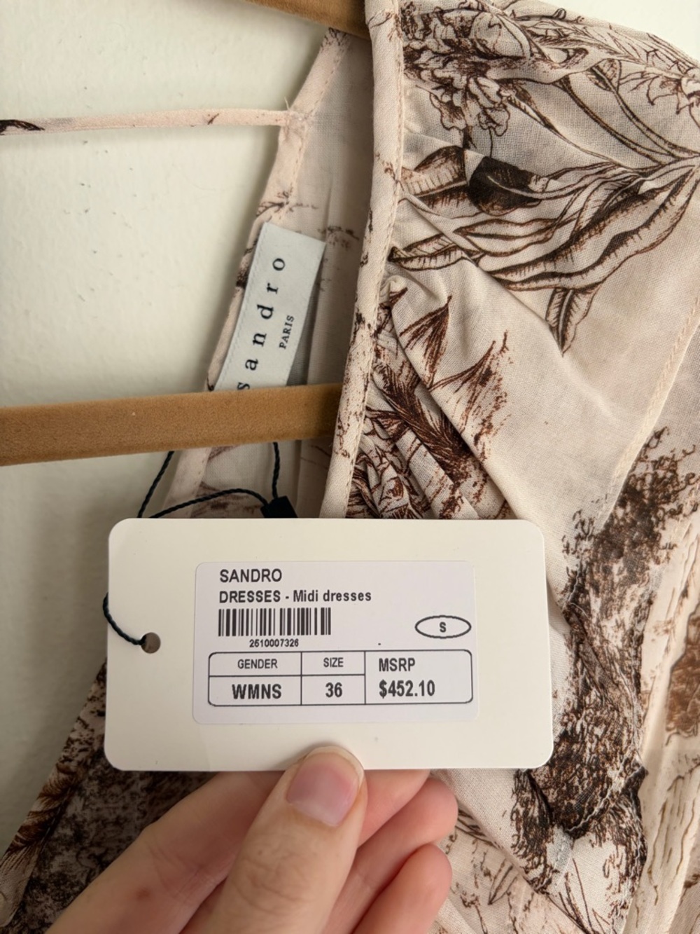 NWT! SANDRO Natural Marro Ruffled Elephant Tree Print Gauze Midi Dress Size S - Picture 4 of 7